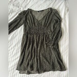 Zara Black Polka Dot V-Neck Long Sleeve Dress